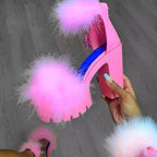 Damen Plateau-Pumps mit flauschigen Akzenten R&B