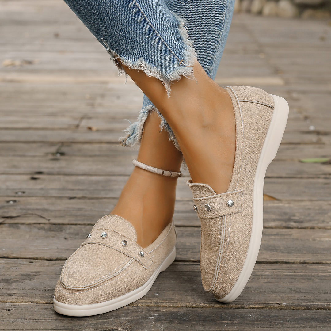 Damen Mokassin-Schuhe aus hochwertigem Denim mit dekorativen Metallakzenten R&B