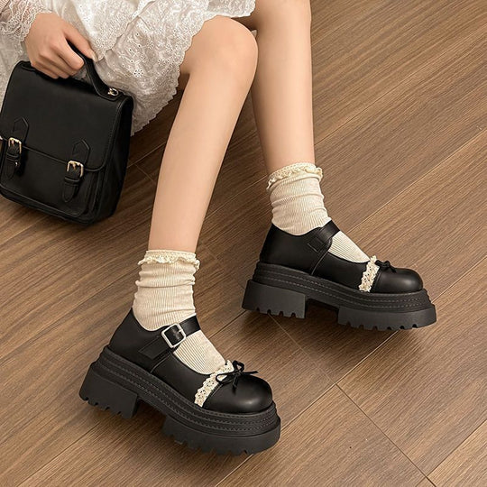 Damen Modische Mary Jane Schuhe mit dekorativer Schleife und robuster Plateau-Sohle R&B