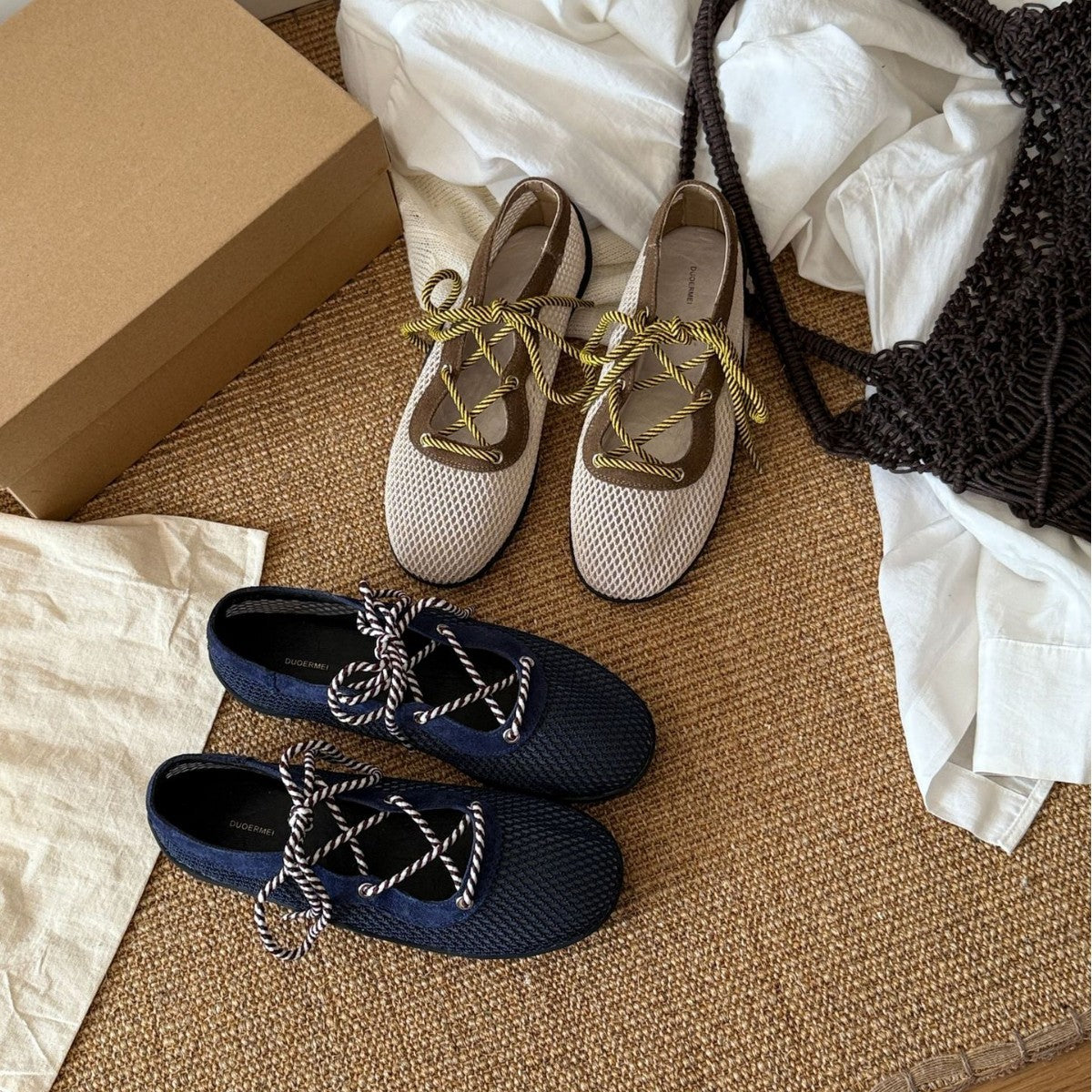 Damen Atmungsaktive Sport-Sneaker mit elastischen Schnürsenkeln und rutschfester Sohle R&B