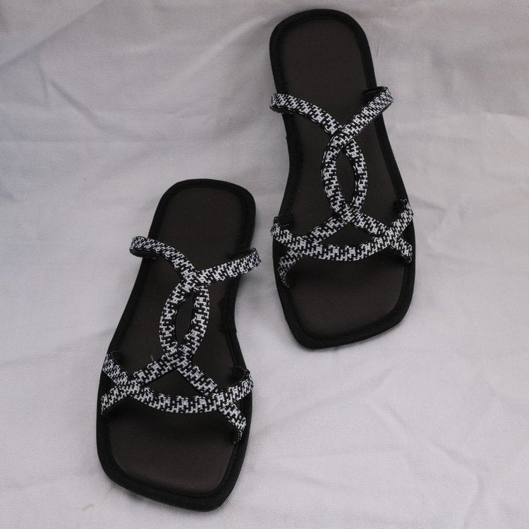 Damen Zehentrenner-Sandalen mit modischem Überkreuz-Design und ergonomischem Fußbett R&B
