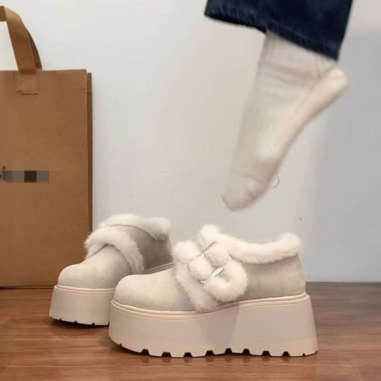 Damen Flauschige Plateau-Clogs mit weichem Fußbett und modischer Schnalle R&B