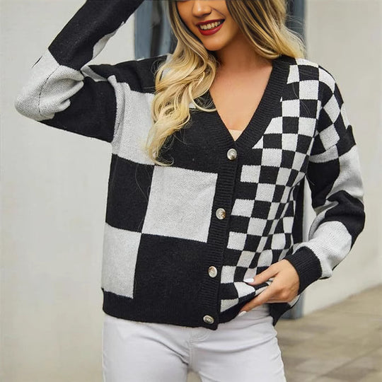 Damen Cardigan mit modischem Karomuster R&B