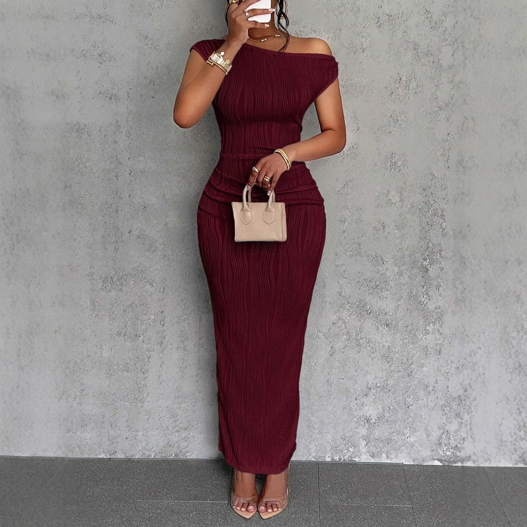 Damen Figurbetontes Maxikleid mit asymmetrischem Ausschnitt und Faltenwurf R&B