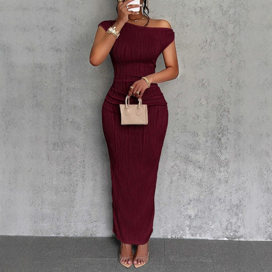 Damen Figurbetontes Maxikleid mit asymmetrischem Ausschnitt und Faltenwurf R&B