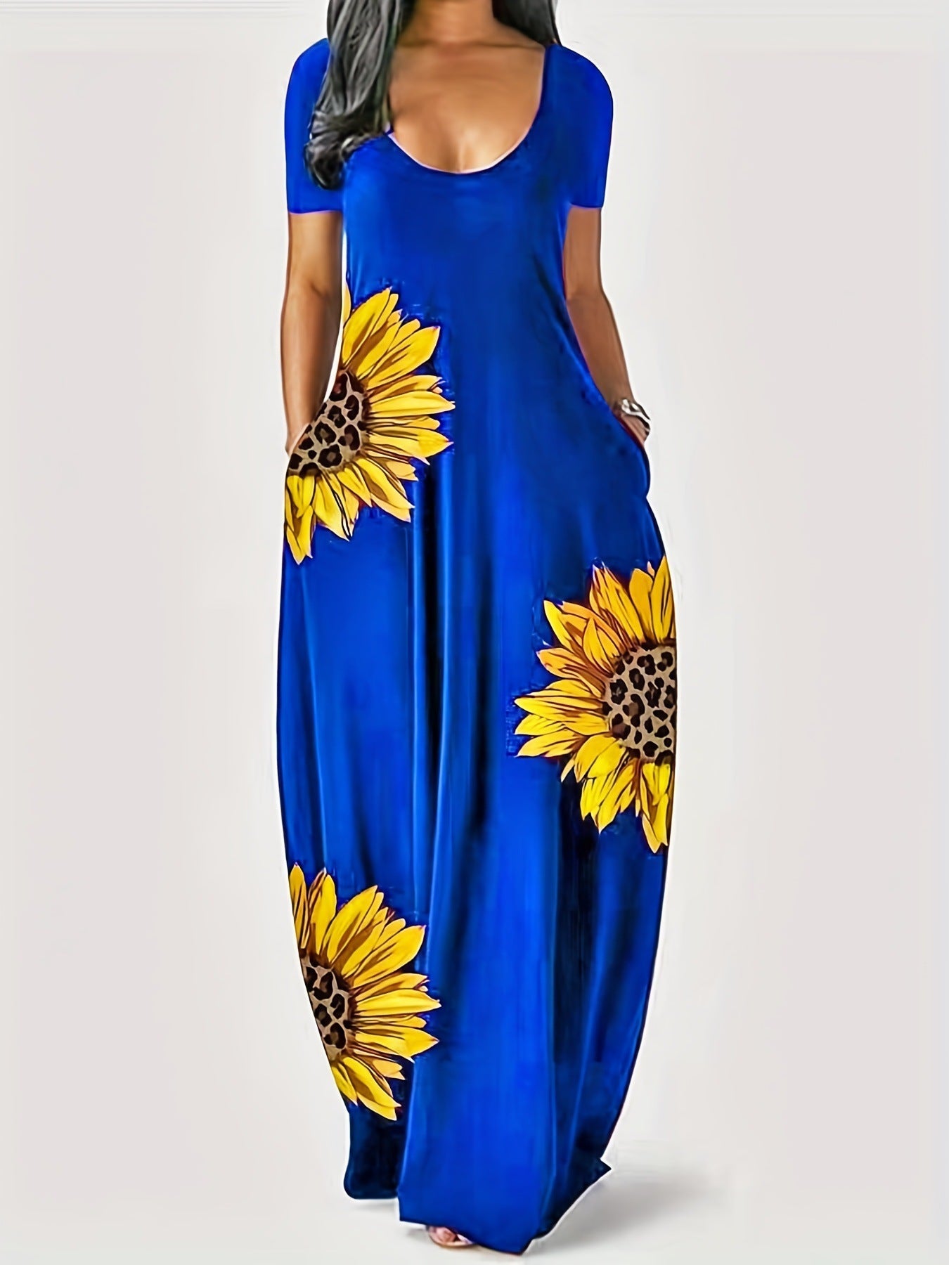 Damen Maxikleid mit floralen Akzenten und praktischen Taschen R&B