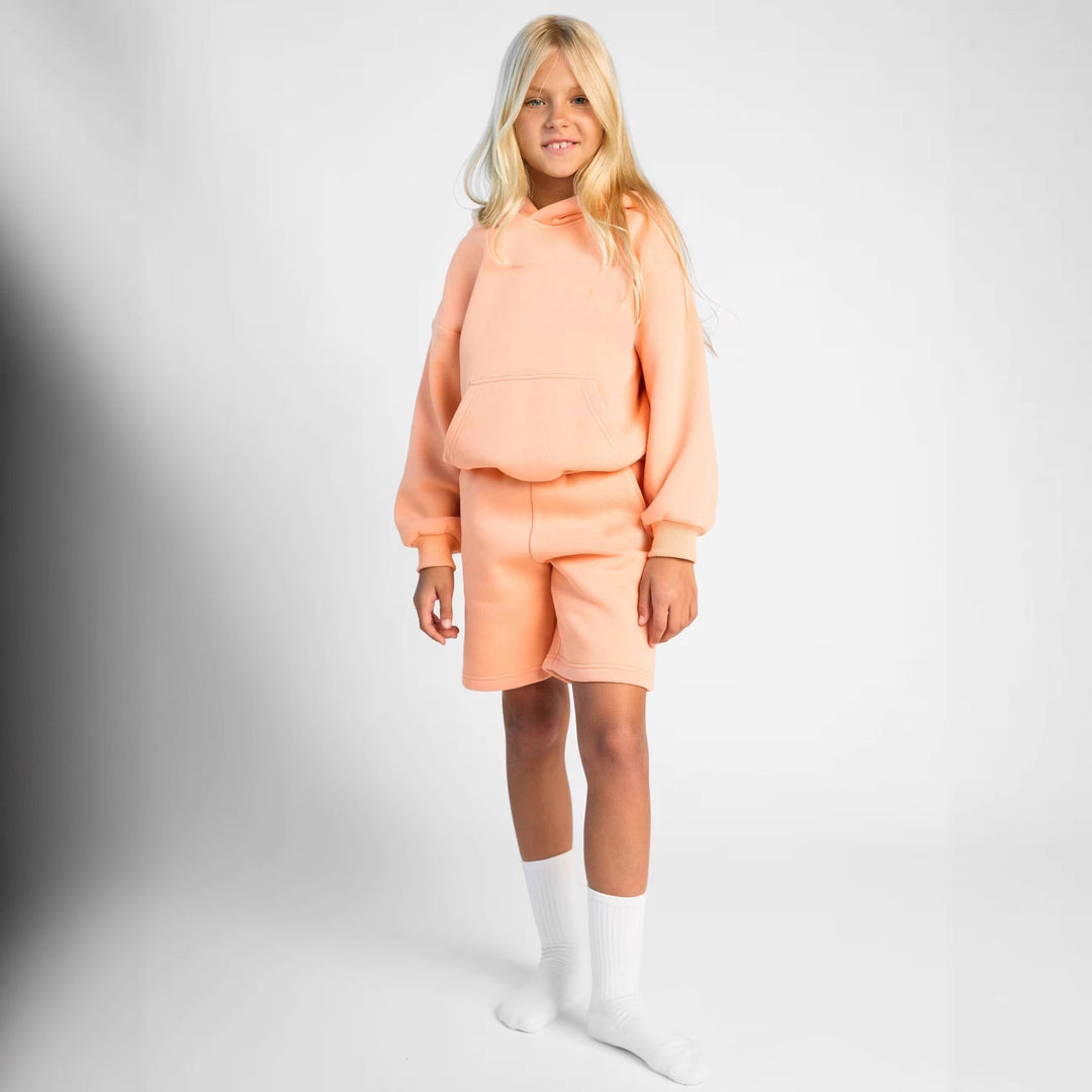 Damen Kapuzensweatshirt und Shorts-Set aus weichem Fleece mit praktischen Taschen R&B