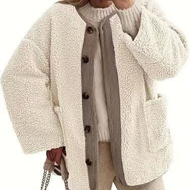 Damen Kuschelige Teddyjacke mit Knopfverschluss und weiter Schnitt R&B