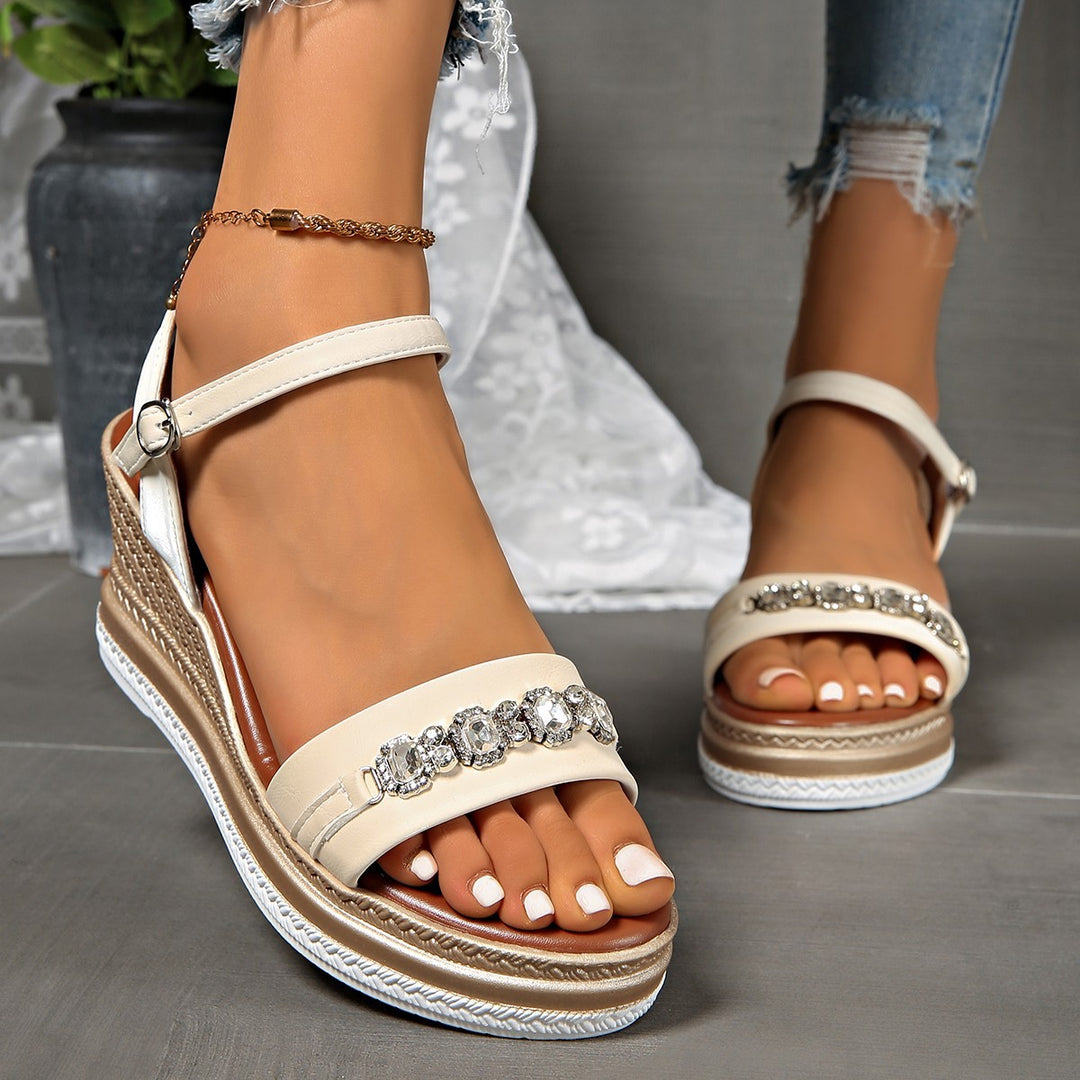 Damen elegante Wedge-Sandalen mit funkelnden Strass-Applikationen R&B