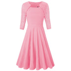 Damen Midi-Kleid mit Spitzenärmeln und schwingendem Rock R&B