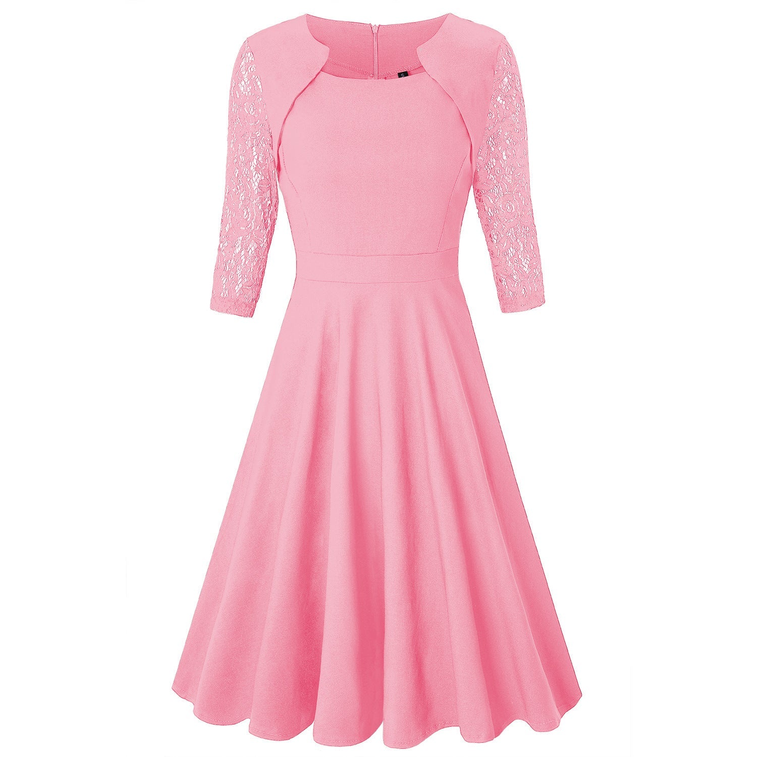 Damen Midi-Kleid mit Spitzenärmeln und schwingendem Rock R&B