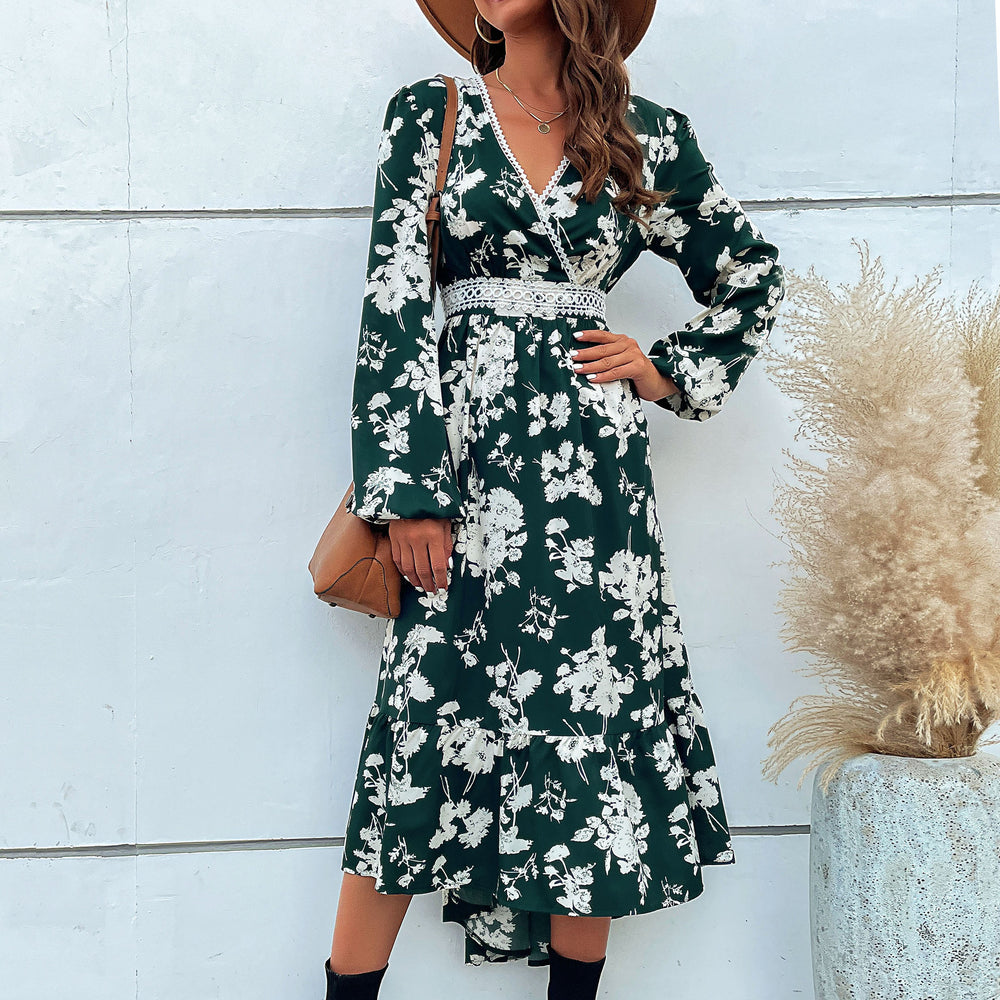 Damen elegantes Maxikleid mit floralem Design und schwingendem Saum R&B