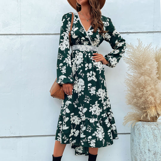 Damen elegantes Maxikleid mit floralem Design und schwingendem Saum R&B