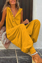 Damen Lässiger Jumpsuit mit Kapuze und Knopfdetails R&B