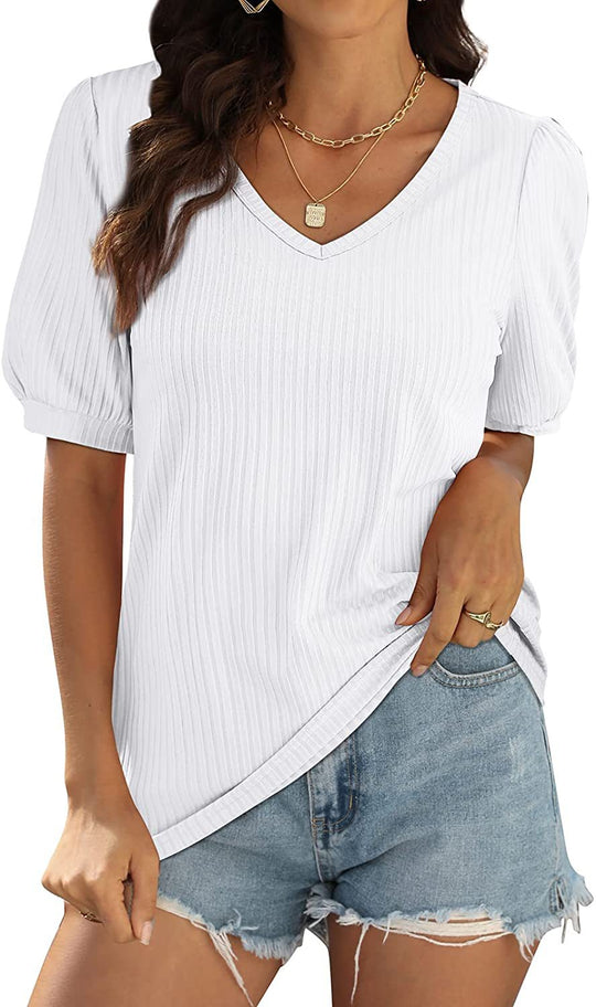 Damen Viskose-Bluse mit Rippenstruktur und Ballonärmel R&B