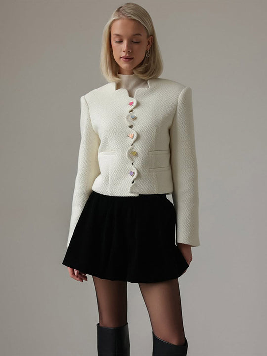 Damen elegante Strukturjacke mit farbigen Knöpfen R&B