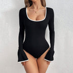 Damen Body mit langen Ärmeln und elegantem Rüschenabschluss R&B