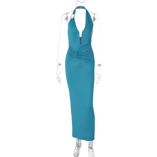 Damen Elegantes Maxikleid mit tiefem V-Ausschnitt und innovativen Drapierungen R&B