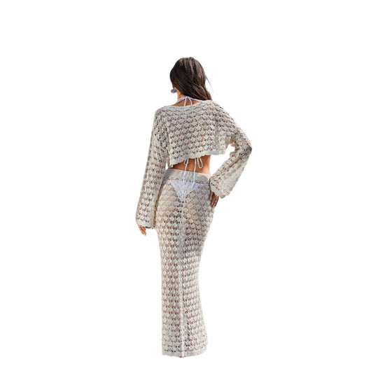 Damen Häkel-Set mit Crop-Top und Maxi-Rock R&B