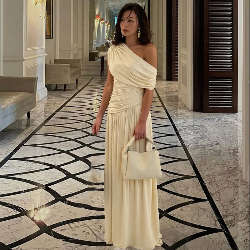 Damen Elegantes asymmetrisches Maxikleid mit Raffungen R&B