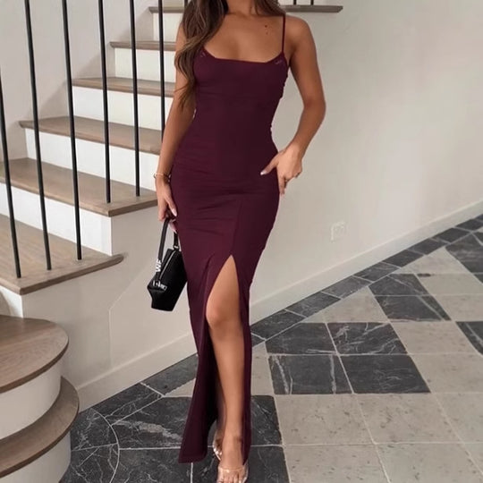 Damen Elegantes Maxikleid mit Spitzenelementen und schwingendem Schlitz R&B