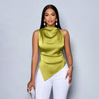 Damen Elegantes Satinoberteil mit asymmetrischem Saum R&B