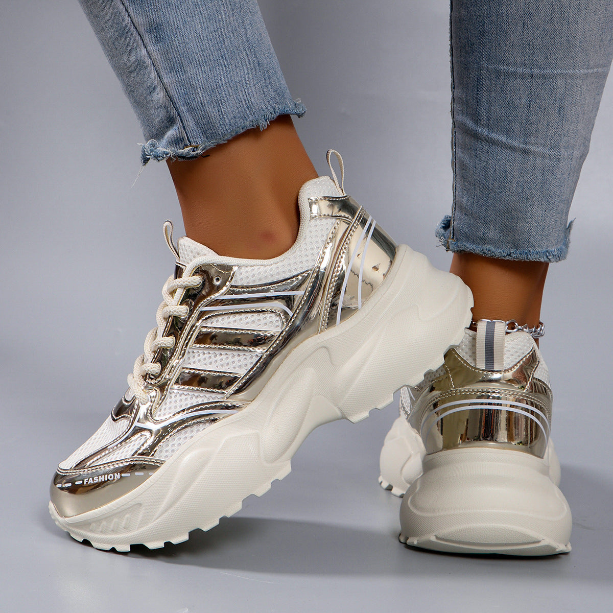Damen Sportliche Chunky Sneakers mit atmungsaktiver Mesh-Oberfläche