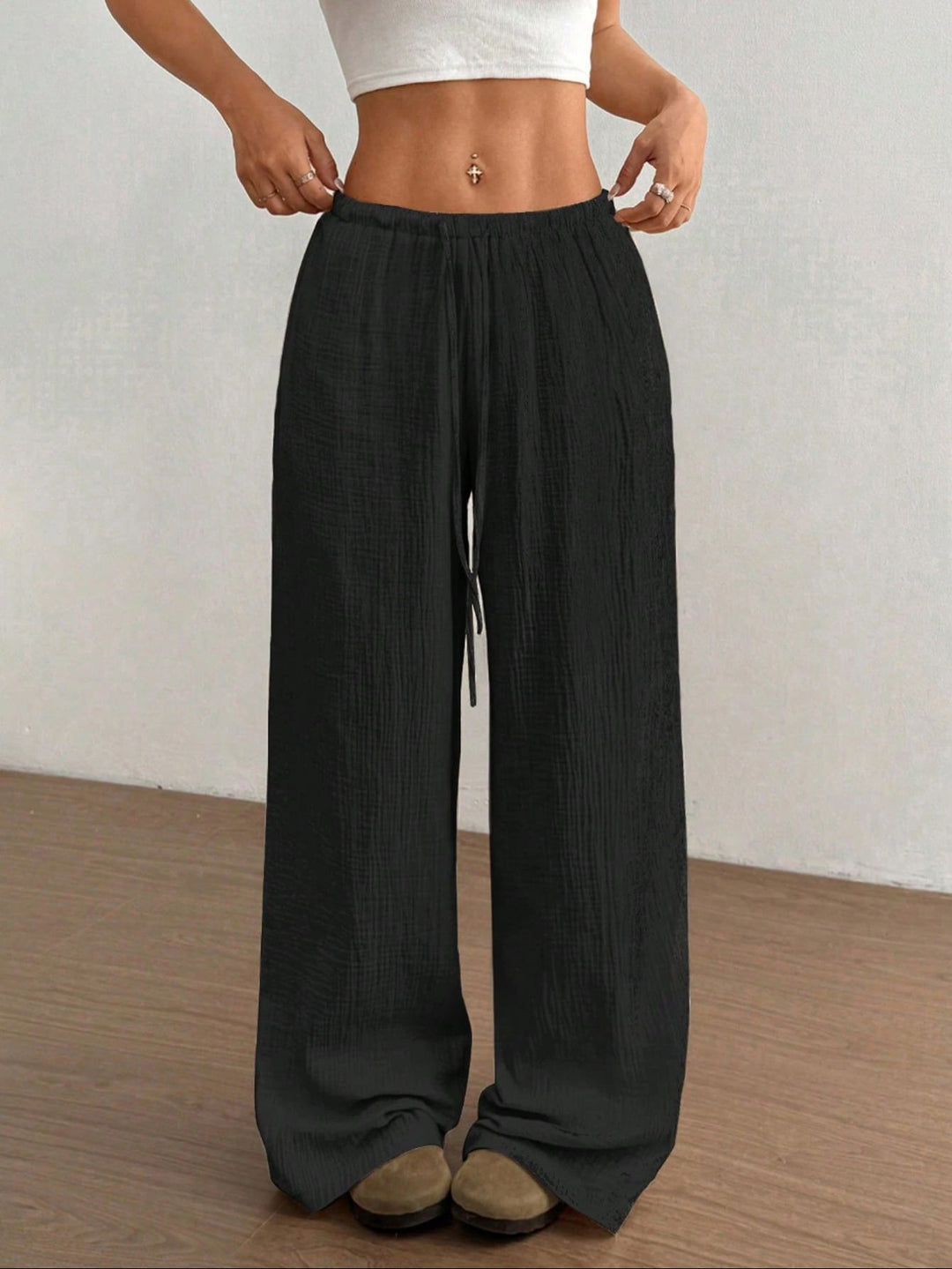 Damen weite, glänzende Palazzo-Hose R&B