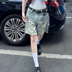 Damen Destroyed Denim-Shorts mit hohem Bund und ausgefransten Säumen R&B