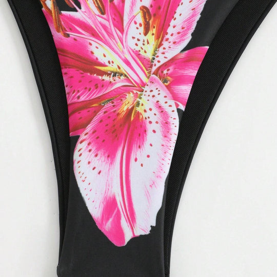 Damen Bikini-Set mit floralem Muster und passendem Wickelrock R&B