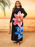 Damen Maxikleid mit langen Ärmeln und floralem Druck R&B