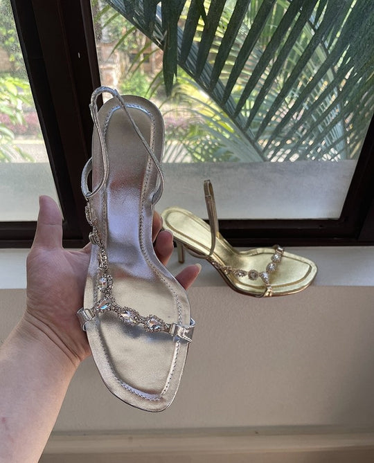 Damen elegante Strass-Sandalen mit hohem Absatz R&B