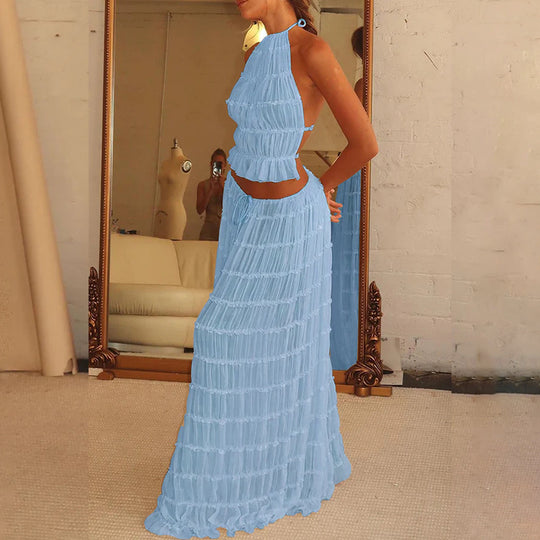 Damen luftiges Maxi-Kleid mit zarten Rüschendetails und verstellbarem Oberteil R&B