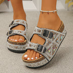 Damen Glamouröse Plateausandalen mit funkelnden Strassdetails und verstellbaren Riemen
