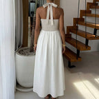 Damen Maxi-Kleid mit halterträger und eleganter Faltenoptik R&B