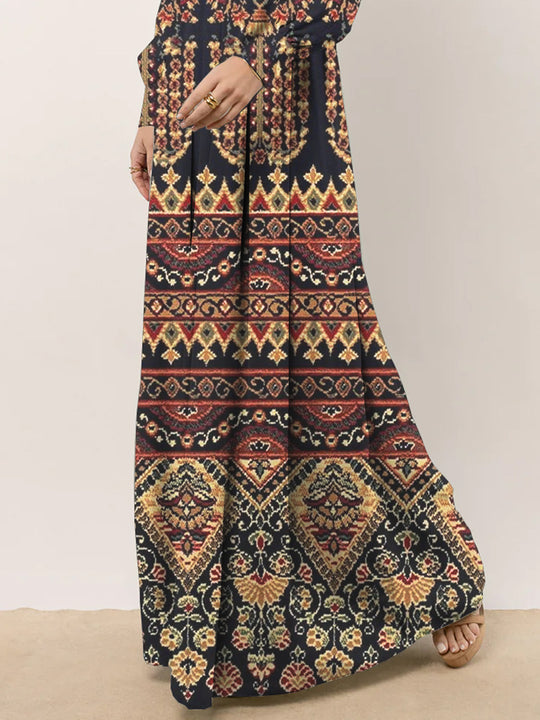 Damen Maxikleid mit elegantem Boho-Muster und voluminösen Ärmeln R&B