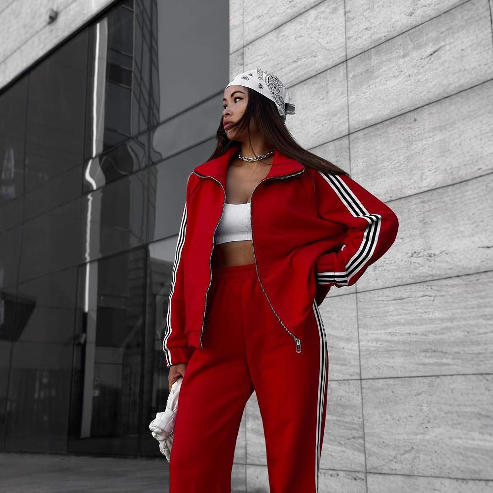 Damen sportliches und elegantes Trainingsanzug mit Reißverschluss R&B