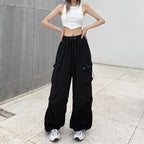 Damen nan weite Cargo-Hose mit Tunnelzugbund, verstellbarem Saum und Mehrfachtaschen R&B