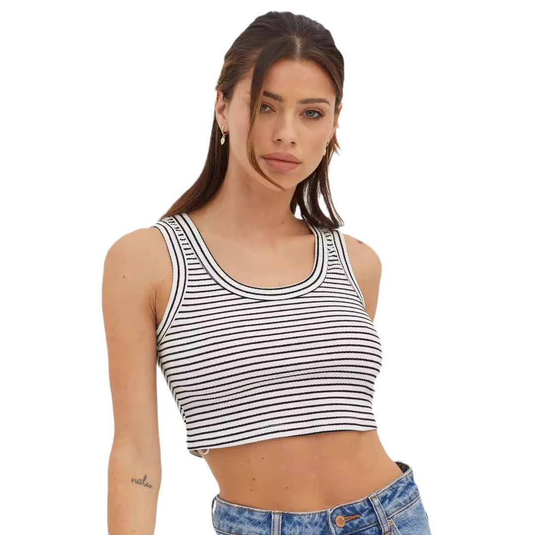Damen Cropped-Top mit feinem Streifenmuster und hochwertiger Rippstruktur R&B