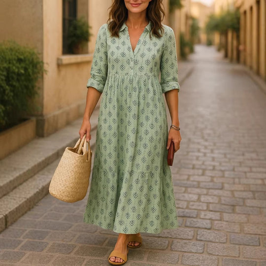 Damen Maxikleid mit elegantem Kragen und floralen Mustern R&B