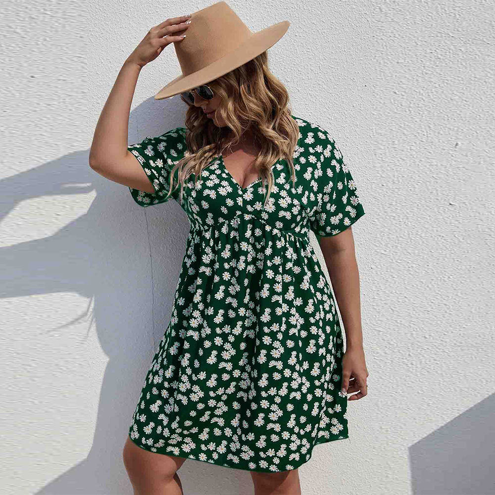 Damen Blümchenkleid mit V-Ausschnitt und lässigem Schnitt R&B