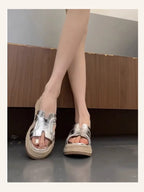 Damen Espadrille-Sandalen mit schickem Metallic-Design R&B