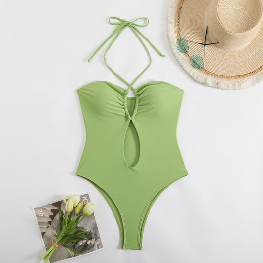 Damen Einteiliger Badeanzug mit modischem Cut-Out-Design und trägerlosem Oberteil R&B