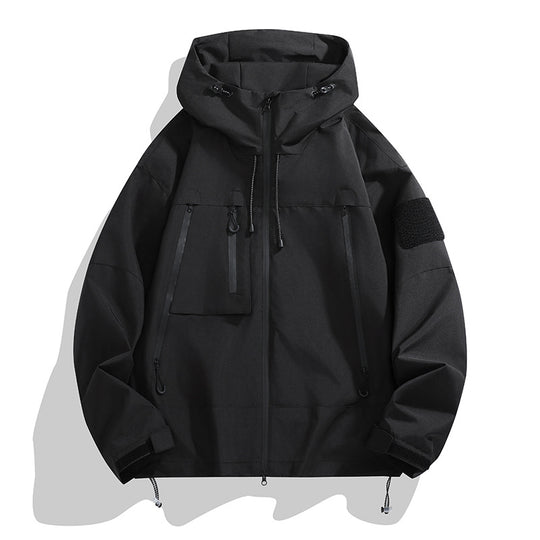 Herren funktionale Outdoor-Jacke mit verstellbarer Kapuze und mehreren Taschen R&B