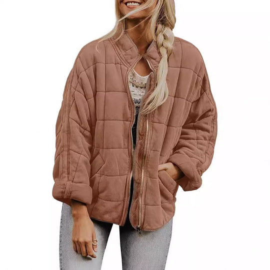 Damen gesteppte Kapuzenjacke mit Reißverschluss und Taschen R&B