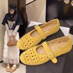 Damen Ballerinas mit romantischem Lochmuster und verstellbarem Riemen R&B
