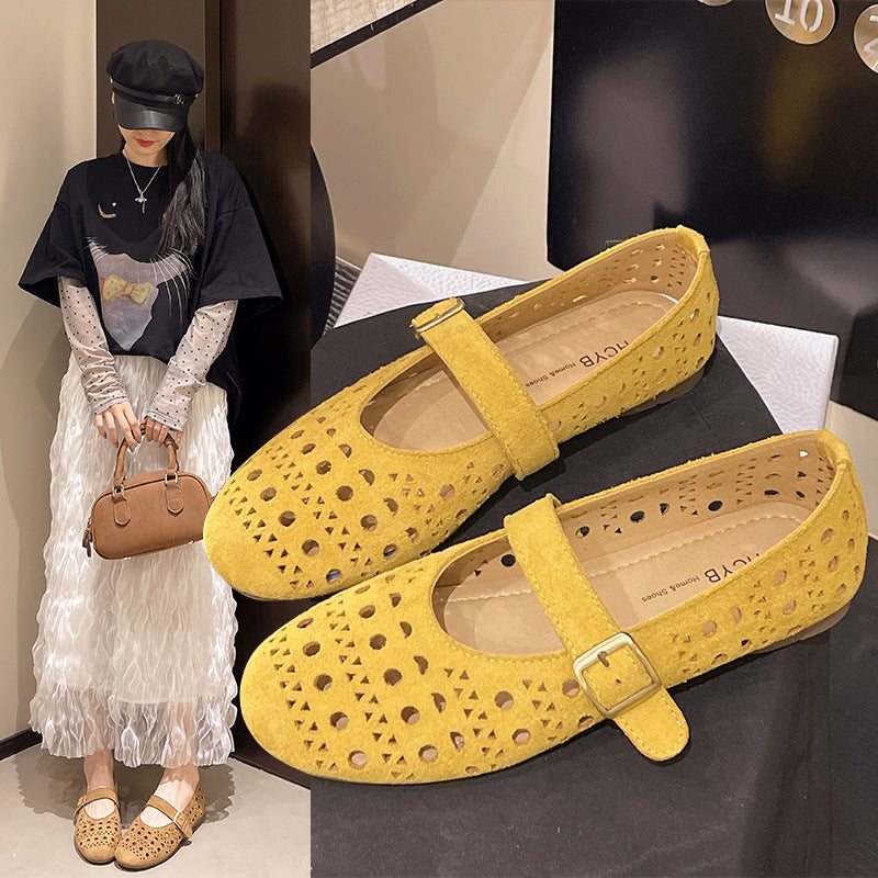 Damen Ballerinas mit romantischem Lochmuster und verstellbarem Riemen R&B