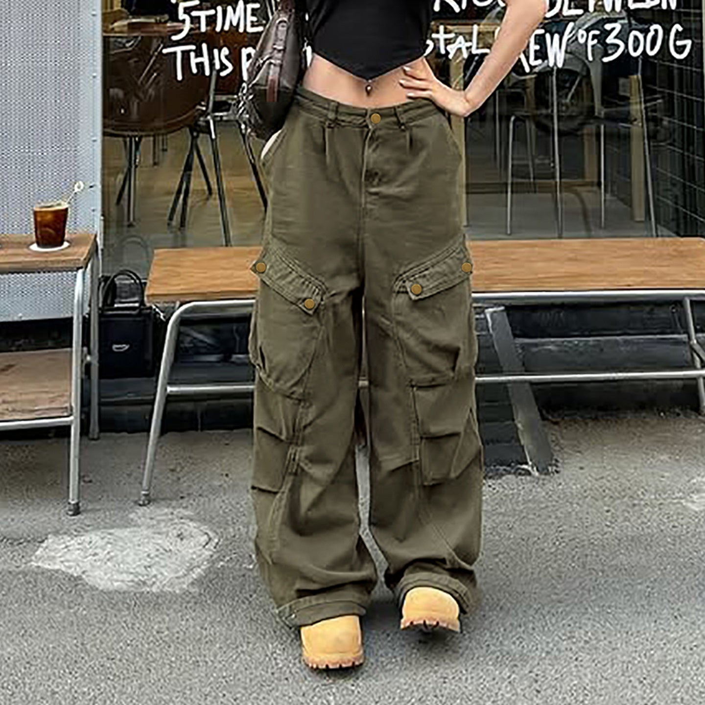 Damen Cargo-Hosen mit weitem Schnitt und mehreren Taschen R&B
