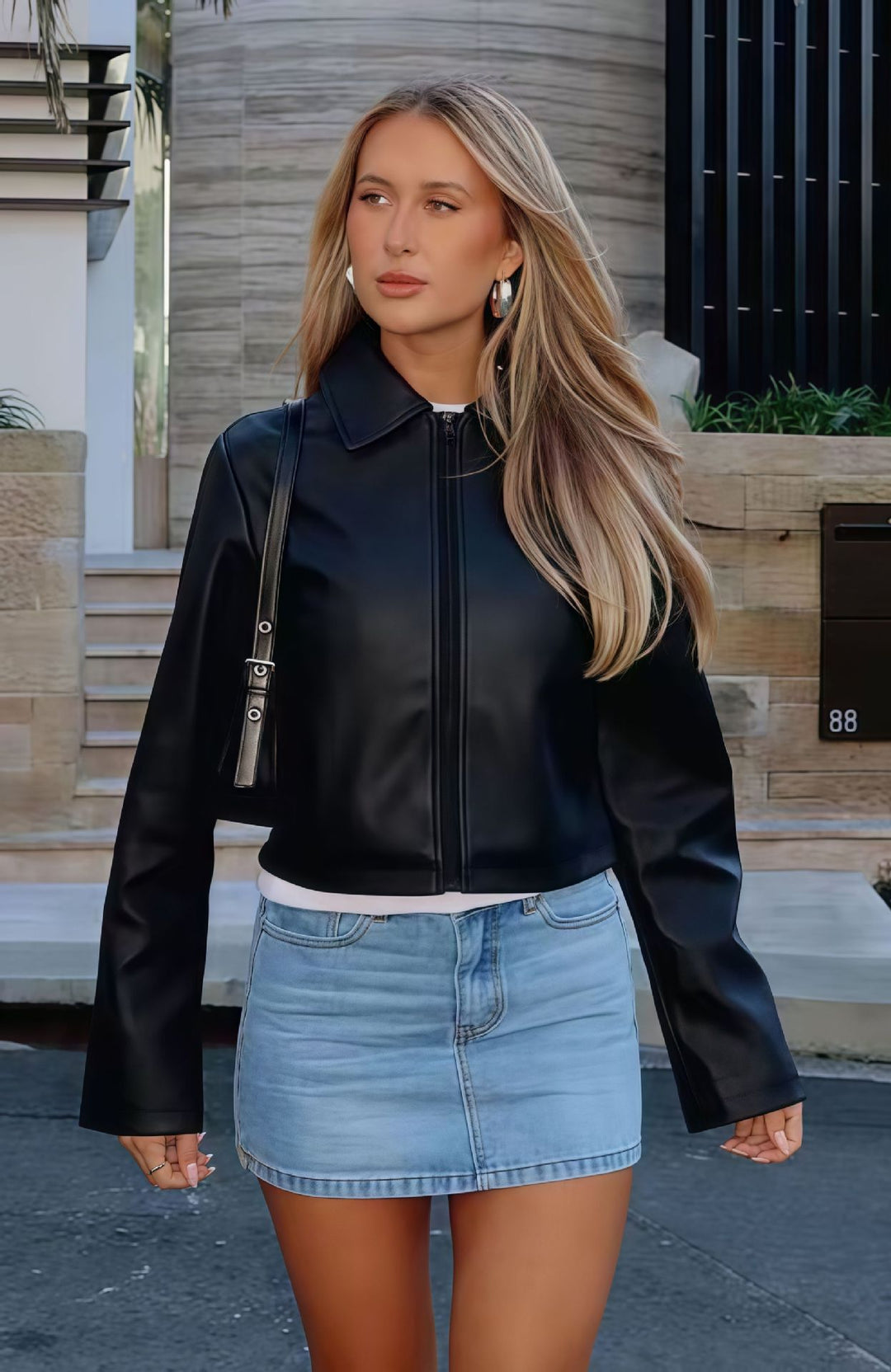 Damen moderne, cropped Kunstlederjacke R&B