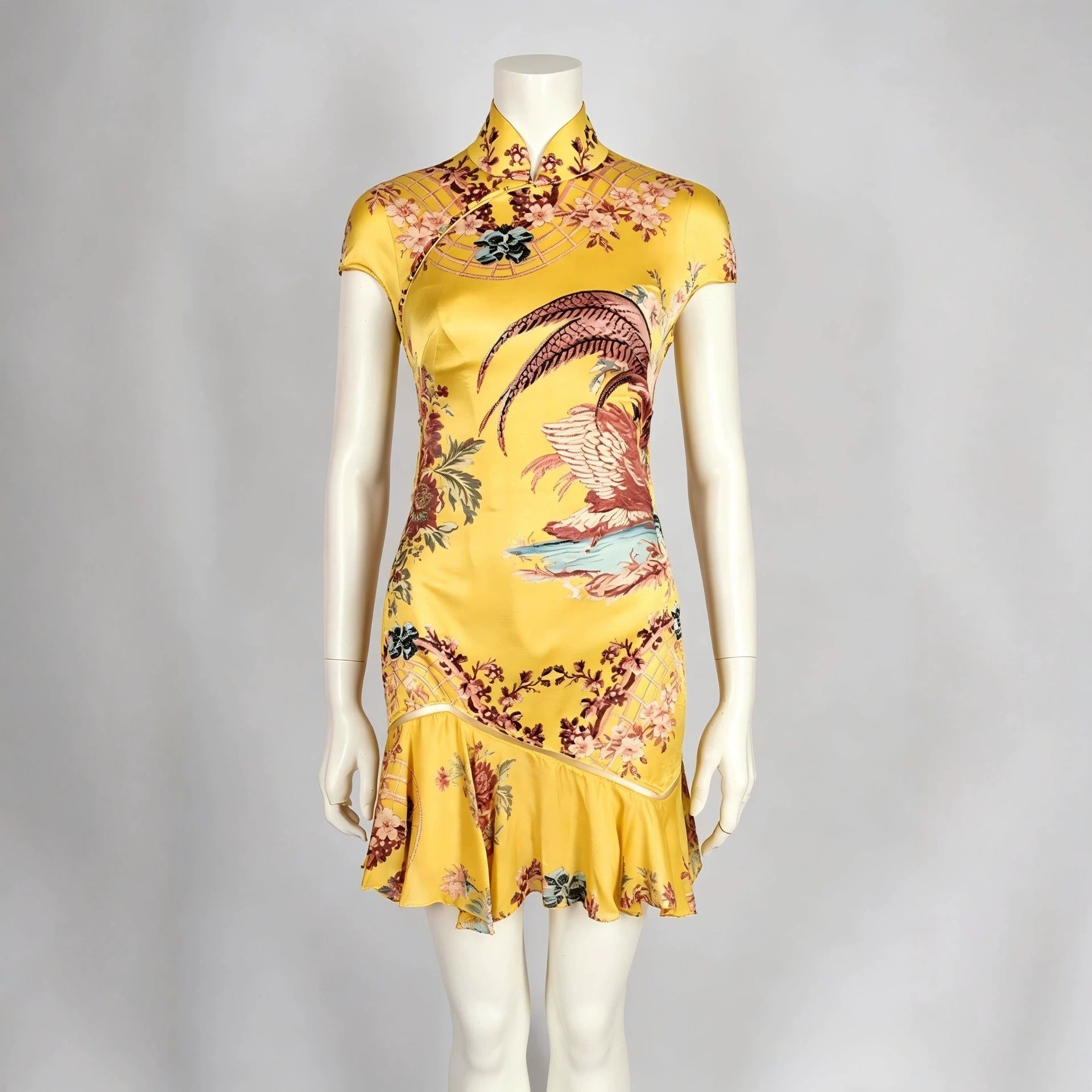 Damen Chiffon-Kleid mit asiatischem Design und Rüschendetails R&B